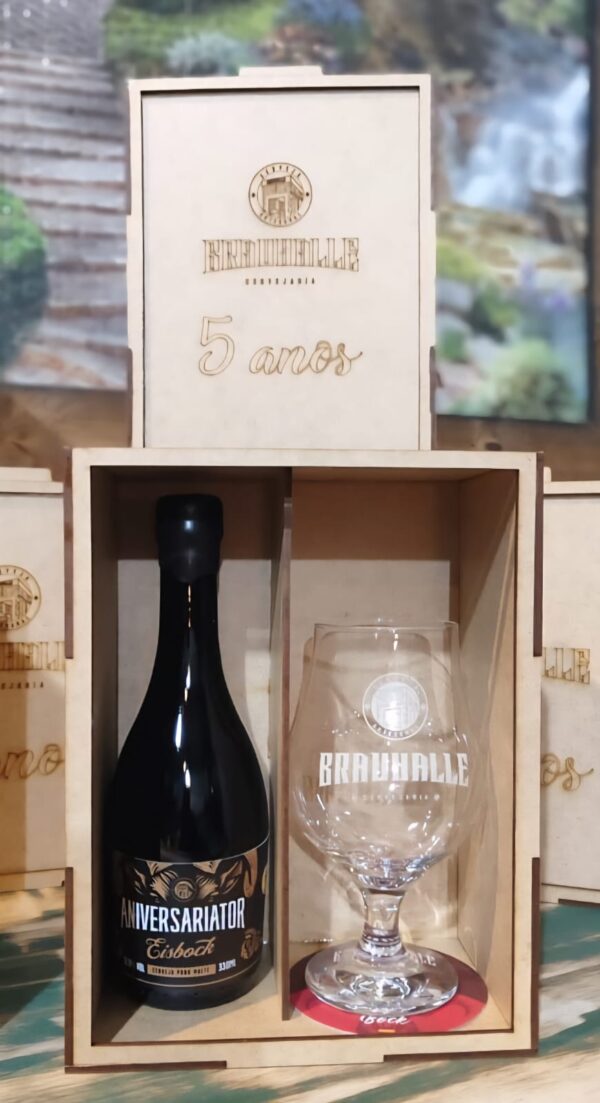 Kit Brauhalle Aniversariator Eisbock 330ml+ Copo + Caixa